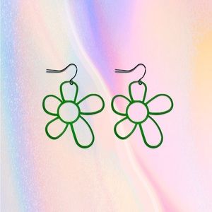 FASHION GREEN FLOWER METAL DANGLE EARRINGS TRENDY